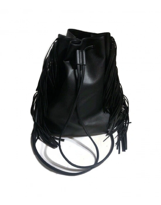 Vs Fashion Show Büzgü Kapamalı Saçaklı Siyah Sırt Çantası Siyah