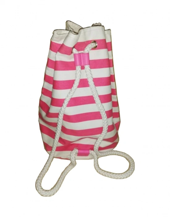 Vs Pembe Beyaz Çizgili Büzgü Kapatmalı Püsküllü Sırt Çantası Pembe