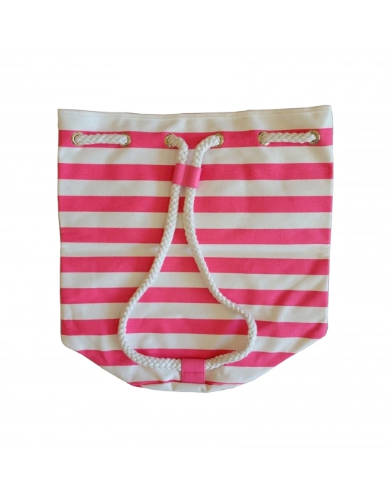 Vs Pembe Beyaz Çizgili Büzgü Kapatmalı Püsküllü Sırt Çantası Pembe