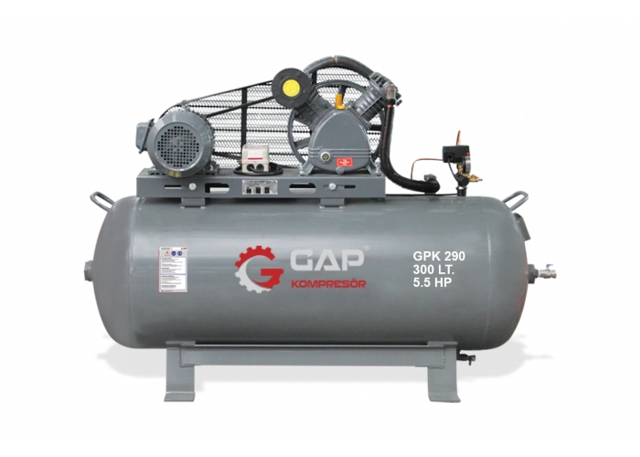 GPK 290 | 300 lt 2 Kafa 12 Bar 5.5 HP Pistonlu Hava Kompresörü