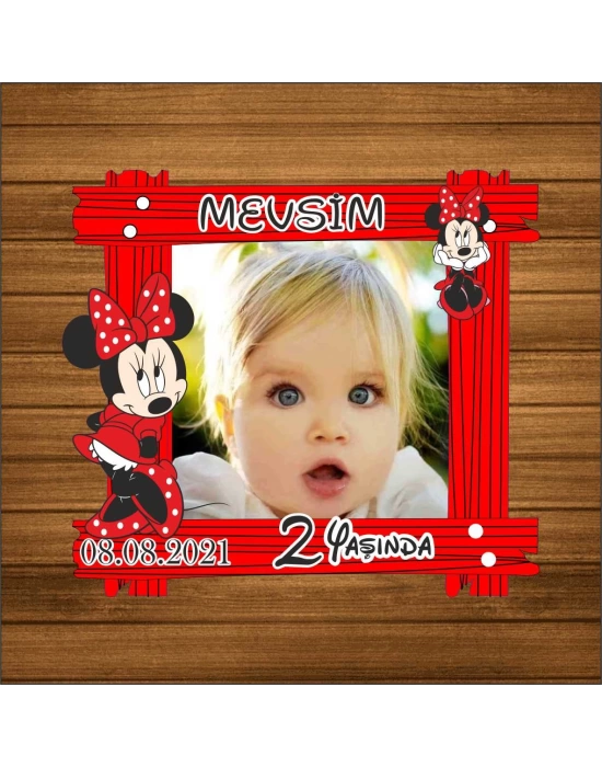 Baskıcı Amca Minnie Mouse Konseptli Fotoğraflı Ahşap Magnet