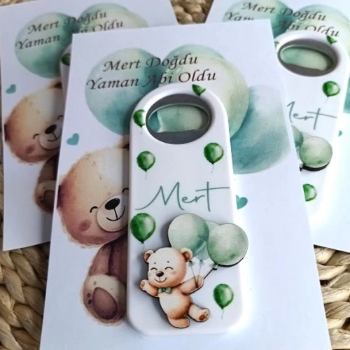 Ayıcık Temalı Kabartmalı Kartlı Açacak Magnet