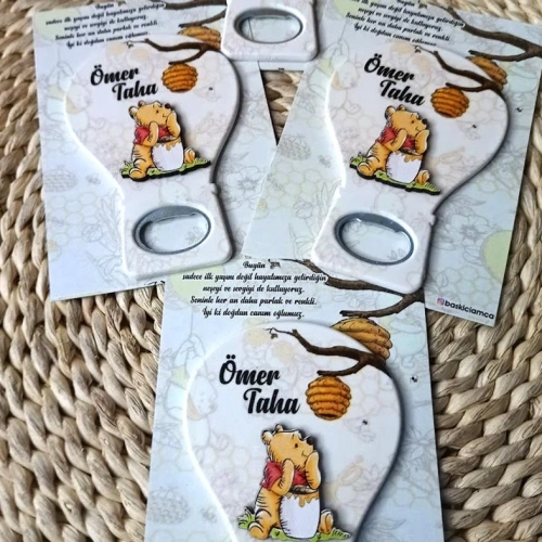 Ayıcık Temalı  Balon Kabartmalı Kartlı Açacak Magnet