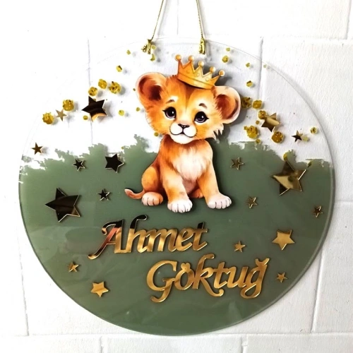 Aslan Yeşil Temalı Kapı Süsü