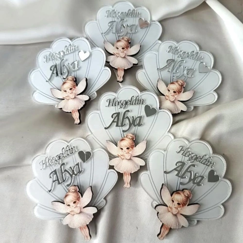 Peri Temalı İstridye Beyaz Boyamalı Magnet