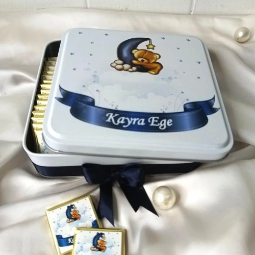 Mavi Ay Ayıcıklı  Çikolata Kutusu