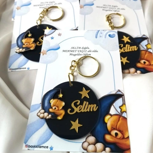 Uzay Temalı Boyamalı Anahtarlık Kartlı