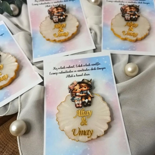 İkiz Bebek Hediyelik Kartlı Magnet