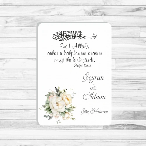 Beyaz Çiçekler Ahşap Magnet