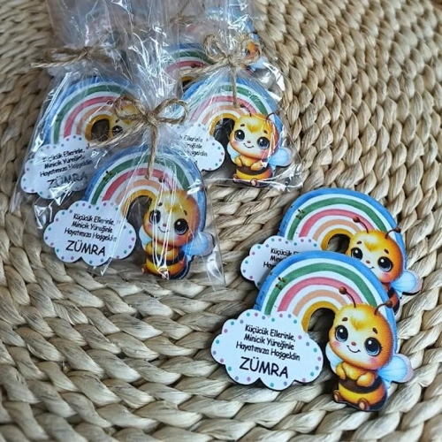 Arı Temalı Hediyelik Ahşap Magnet Poşetlemeli