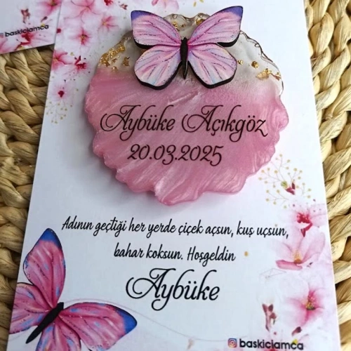 Kelebek Temalı Epoksi Magnet Kartlı