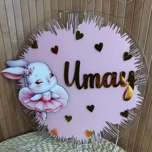 Sevimli Tavşan Boyamalı Kapı Süsü