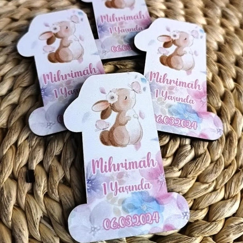 Tavşan Temalı 1 Rakamlı Ahşap Magnet
