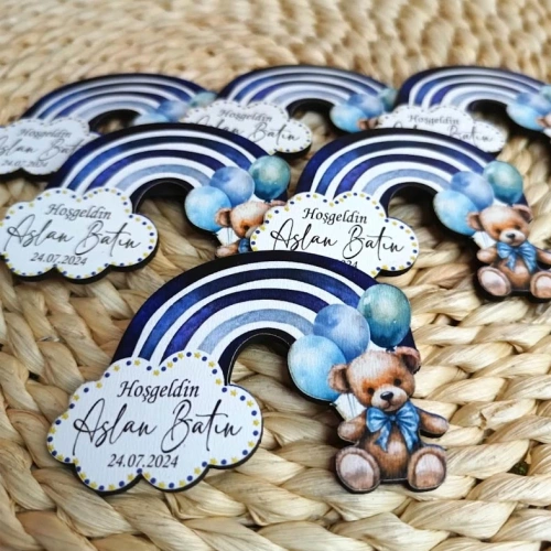 Baskıcı Amca Balonlu  Ayıcıklı Ahşap Magnet