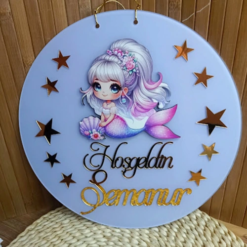 Baskıcı Amca Deniz Kızı Boyamalı Kapı Süsü