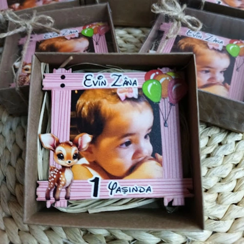 Baskıcı Amca Geyikli  Fotoğraflı Ahşap Magnet Kutulu