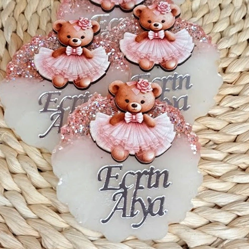 Baskıcı Amca Ayıcıklı Pembe Epoksi