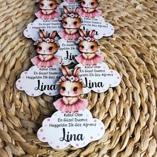 Baskıcı Amca Pembe Tavşanlı Ahşap Magnet