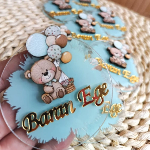 Baskıcı Amca Renkli Balonlı Ayıcık Temalı Boyamalı Magnet