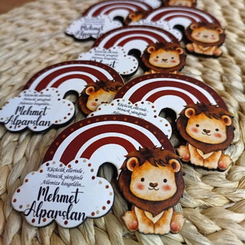 Aslan Temalı Ahşap Magnet