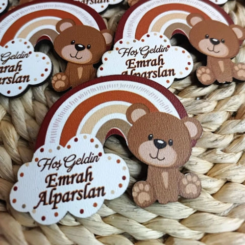 Baskıcı Amca Gökkuşaklı Ayıcık Temalı Ahşap Magnet