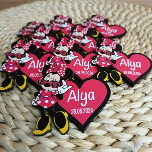 Baskıcı Amca Minnie Mouseli Ahşap Magnet