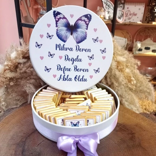 Mor Kelebek Temalı Hediyelik Çikolata Kutusu