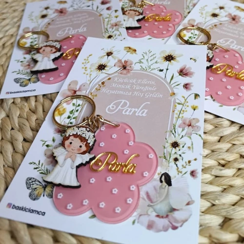 Baskıcı Amca Melek Boyamalı Kartlı Anahtarlık