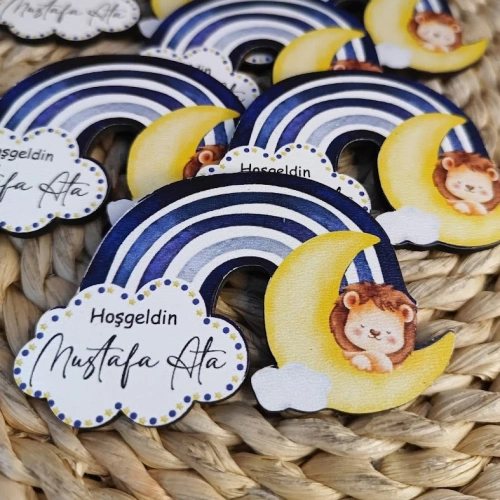 Baskıcı Amca Gökkuşaklı Aslan Ahşap Magnet