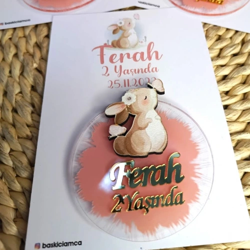 Baskıcı Amca Tavşanlı Boyamalı Kartlı Magnet