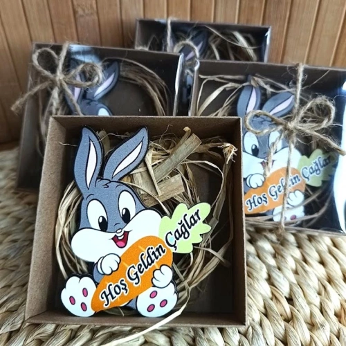 Tavşan Temalı Ahşap Magnet Kutulu