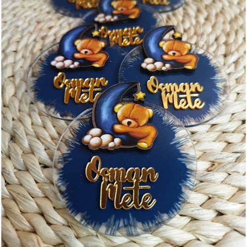 Baskıcı Amca Mavi Aylı  Ayıcık Temalı Boyalı Magnet