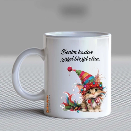 Baskıcı Amca Yeni Yıl Kedili  Kupa Bardak