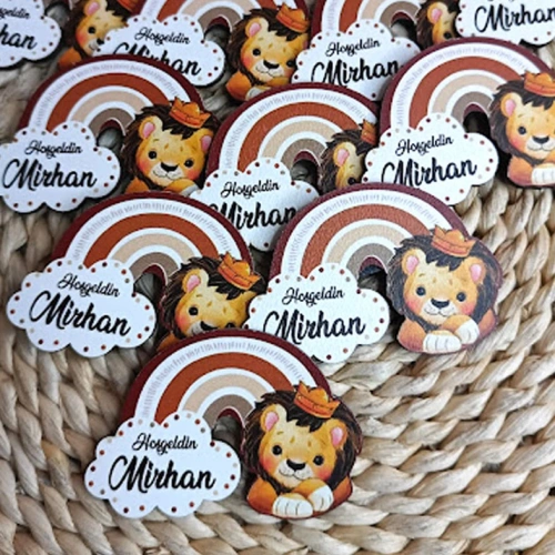 Baskıcı Amca Gökkuşaklı Aslanlı Ahşap Magnet