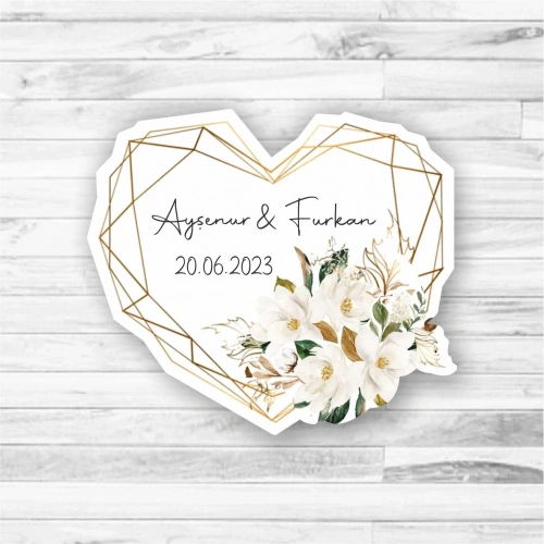 Beyaz Kalp Temalı Ahşap Magnet