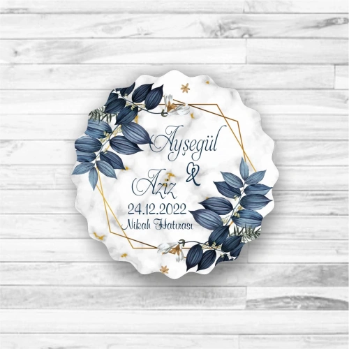 Mavili Yaprak Temalı Ahşap Magnet