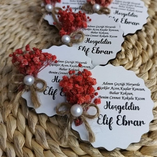 Çiçek Süslemeli Ahşap Hediyelik Magnet