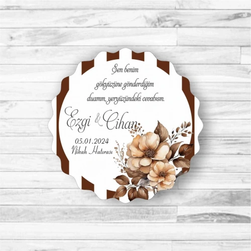 Kahverengi Temalı Çiçek Ahşap Magnet