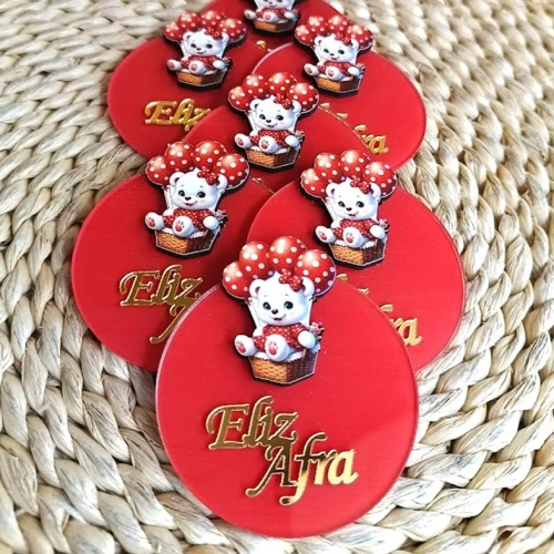 Kırmızı Balonlu Ayıcık Boyamalı Magnet