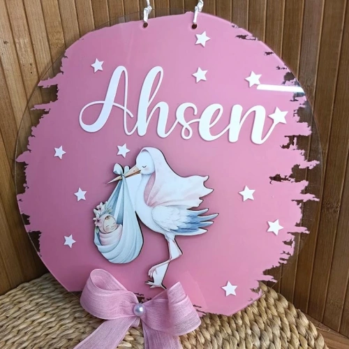 Leylek  Temalı Pleksi Boyamalı Kapı Süsü