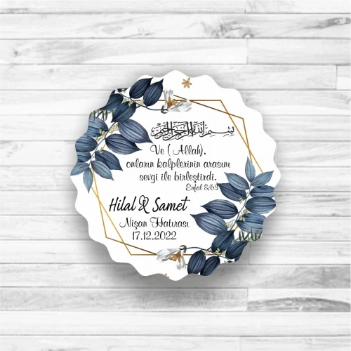 Mavi Yaprak Temalı Ahşap Magnet