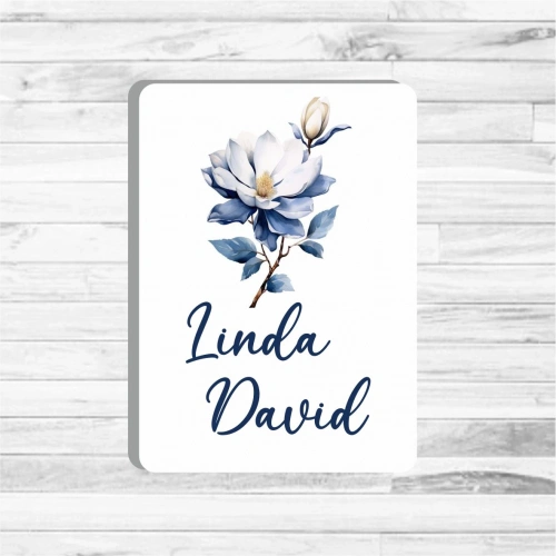 Mavi Yapraklı Çiçek Ahşap Magnet