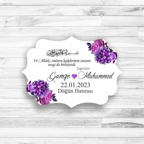 Mor Çiçek Temalı Ahşap Magnet