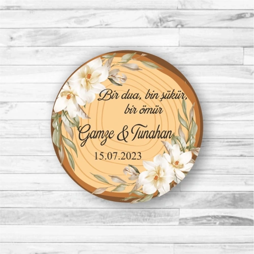 Beyaz Çiçekli Ahşap Magnet