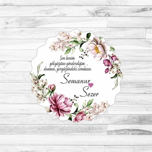 Pembe Çiçek Temalı Ahşap Magnet