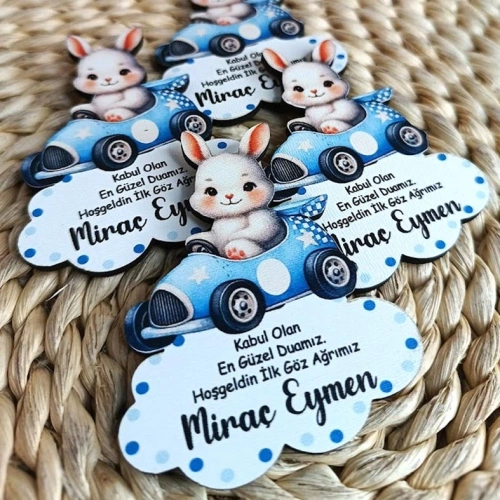 Sevimli Tavşan Ahşap Magnet