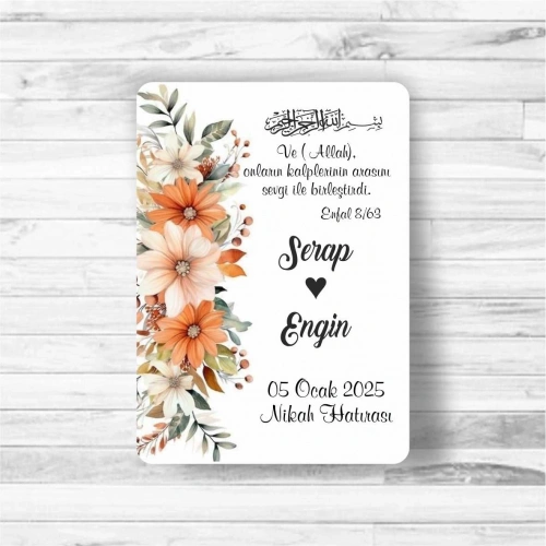 Turuncu Çiçek Ahşap Magnet