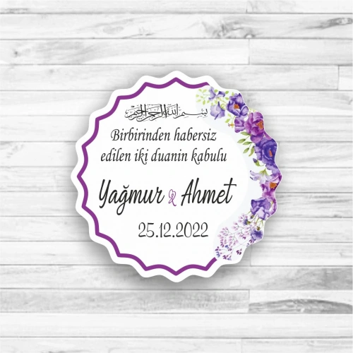 Mor Çiçek Desenli Ahşap Magnet