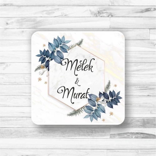 Mavi Çiçekli Ahşap Magnet