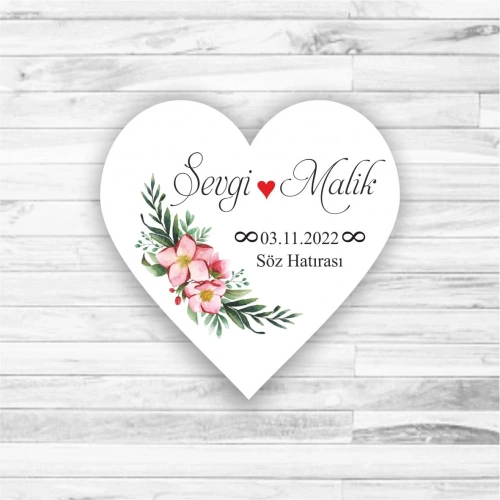 Yaprak Desenli Kalp Ahşap Magnet